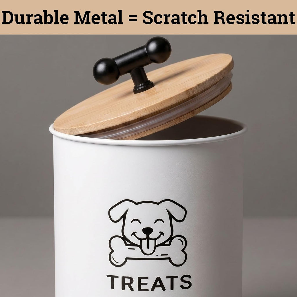 Dog Treat Container Airtight, 4.6"W x 6"H, Powder Coated, 6 Cup Capacity