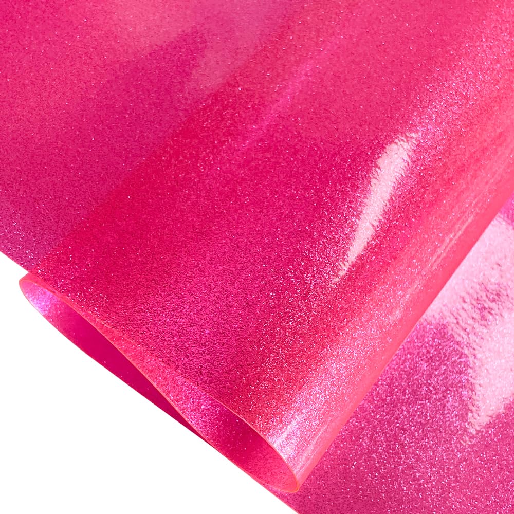 Pink Transparent Glitter Vinyl Roll, 0.7 mm Solid Clear PVC Jelly Vinyl Crafts Fabric, 12"×48"