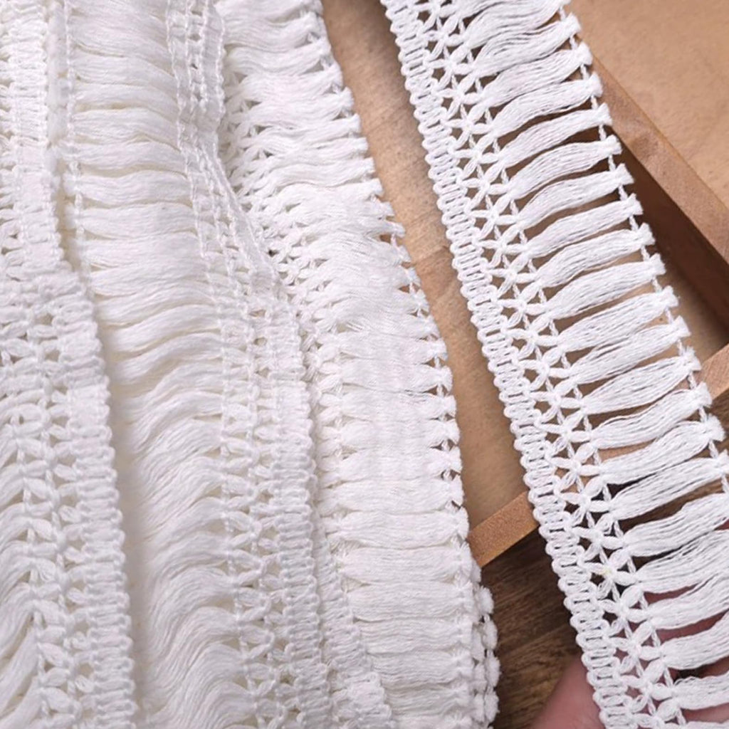 Boho Fringe Tassel Trim, 2.3'' Wide Cotton Tassel Fringe for Clothes Curtains Sewing Crafts (White) - 10 Yards