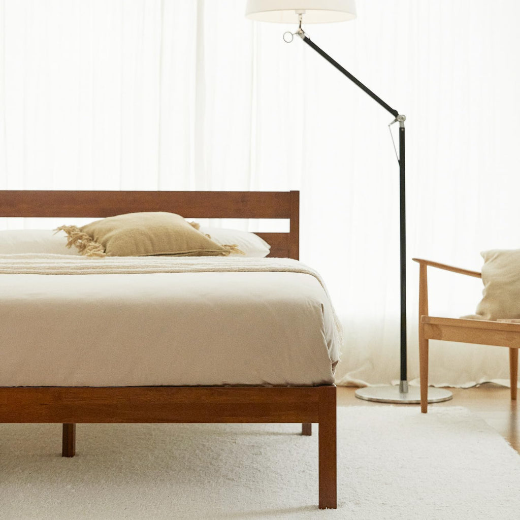 Queen Bed Frame with Headboard Classic Wood Platform, Noise Free, Under Bed Storage, No Box Spring Needed, Easy