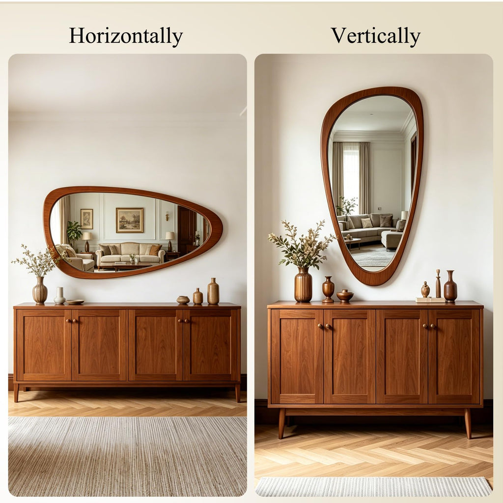 Asymmetrical Full Length Mirror, 48" H x 24" W Irregular Boho Decorative Wall Mirror, Mid Century Modern Wall Art