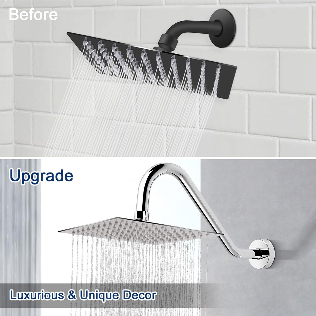 J Shaped Shower Extension Arm, Stainless Steel Shower Head Height Extender with Flange, Riser Pipe Design for Cozy