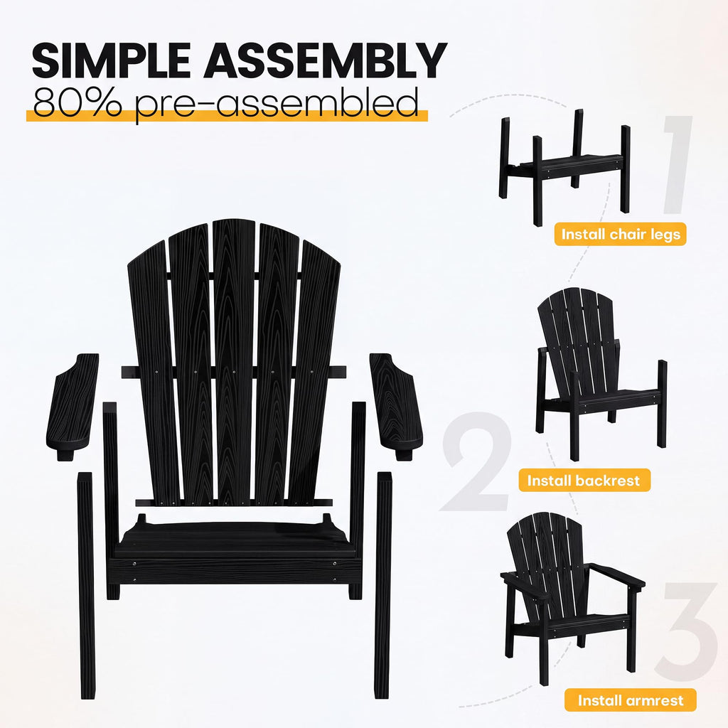 Compact Stackable Adirondack Chairs, All Weather HDPE, Black