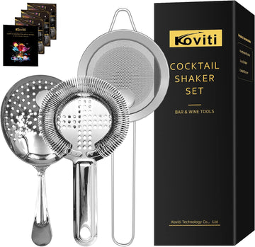 Cocktail Strainer-Stainless Steel Bar Tools Bartender Cocktail Strainer Set:Hawthorne Strainer,Julep Strainer - Set of 3