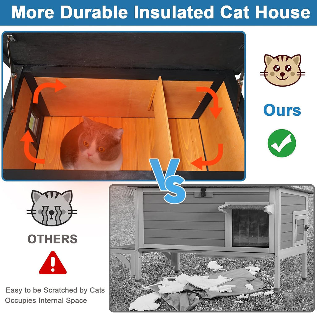 Outdoor Insulated Cat House Feral Cat Enclosure Cat Shelter Weatherproof