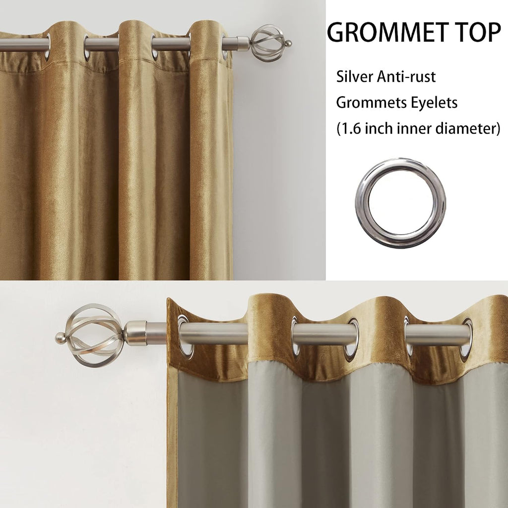 100% Blackout Velvet Window Curtains Gold 84 inch Long, Room Darkening Curtains Heavy Thermal Insulated Grommet