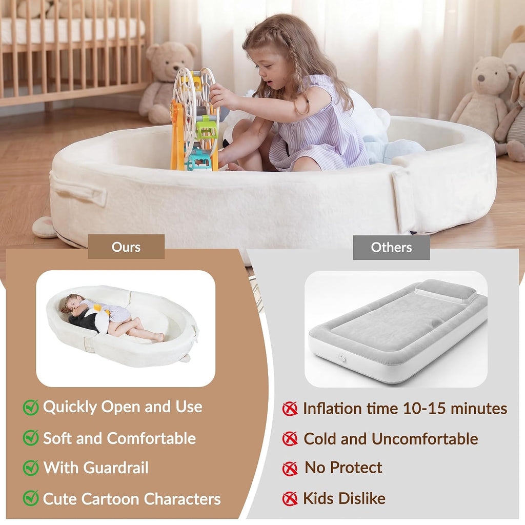 Portable Toddler Bed Folding Toddlers Floor Beds for Kids/Twins Foldable Travel Bed for Baby Extra-Roomy Toddler Bed