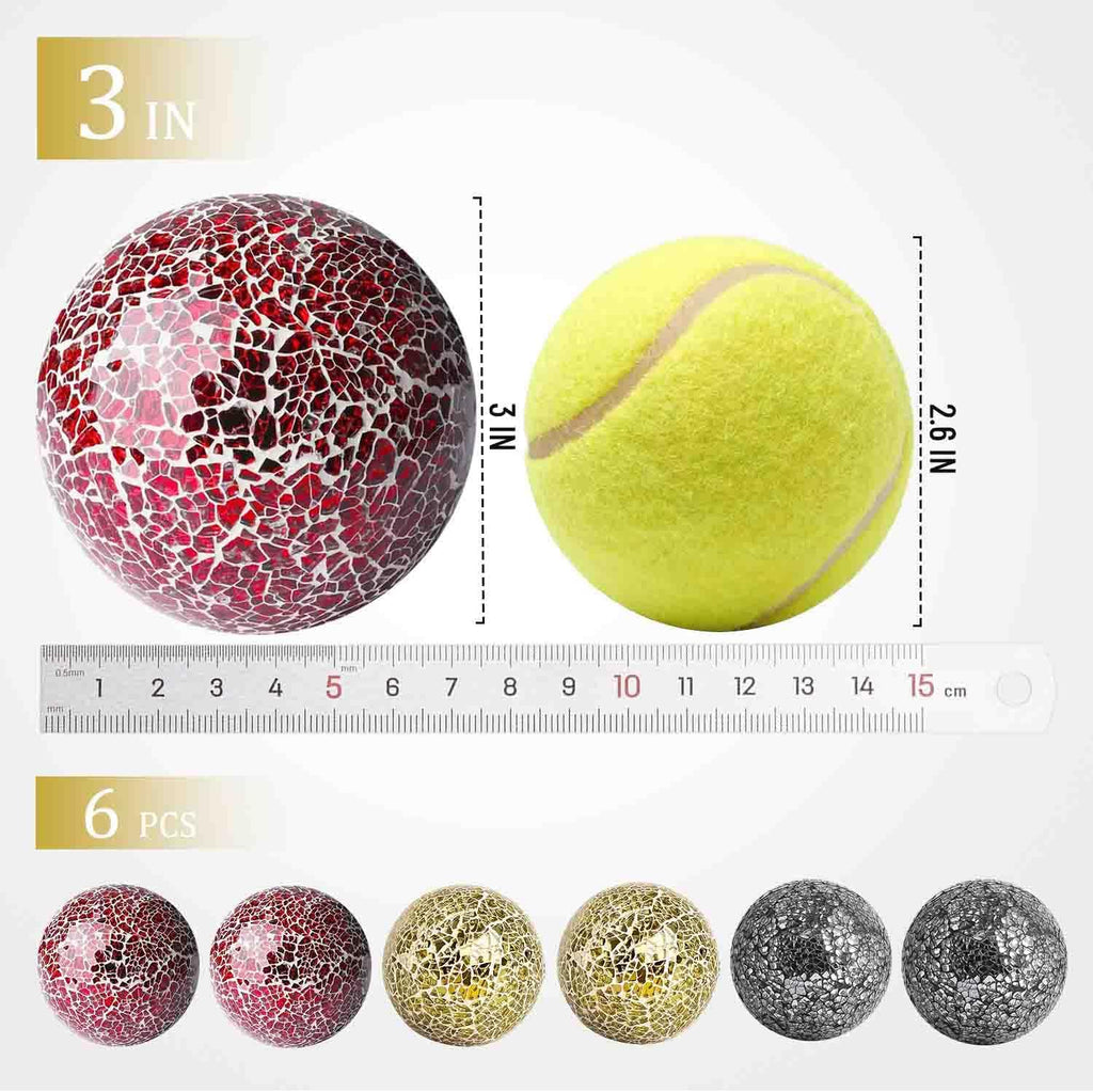 3 in Decorative Orbs Glass Balls,Mosaic Sphere globe for Whole Housewares,Wedding/Birthday,Bowls,Vases - Set of 6