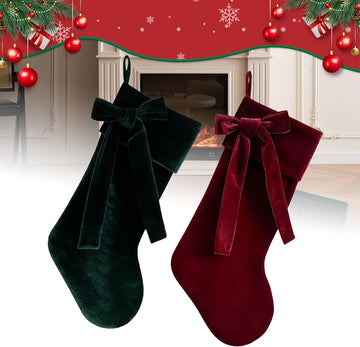 Velvet Christmas Stocking,Velvet Stocking,Stocking Christmas,19 Inch Christmas Stocking with Large Decorative Bow