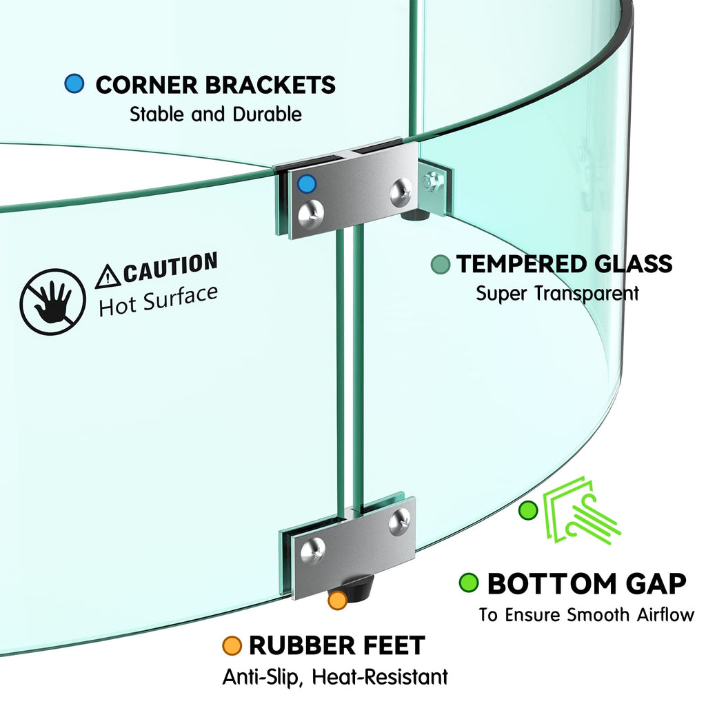 24" Round Fire Pit Glass Wind Guard