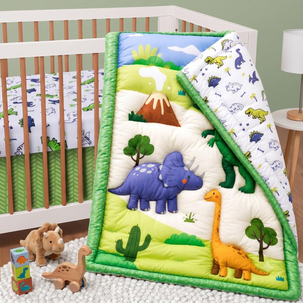 Baby Crib Bedding Set Dinosaur Neutral Nursery Comforter Bed Sets for Boys