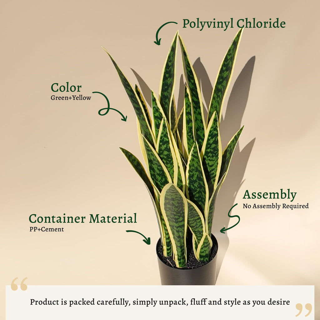 2ft Artificial Snake Plant in Black Pot, 25.6in Faux Sansevieria, Yellow