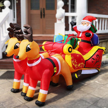 7FT Long Christmas Inflatable Outdoor Decoration, Santa on Red Sleigh, Navidad Blow Up Yard Decor with Built-in LED