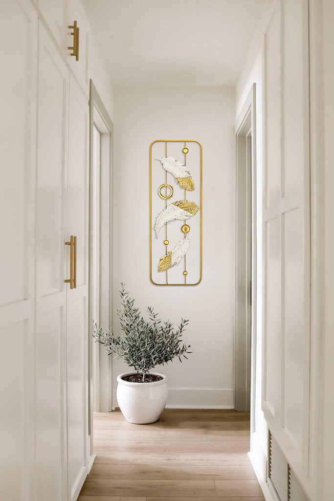 2 Pack Gold Wall Art Décor, 35" Rectangular Panels Metal Work, Modern Wall Décor Café Bedroom Living Room Wall