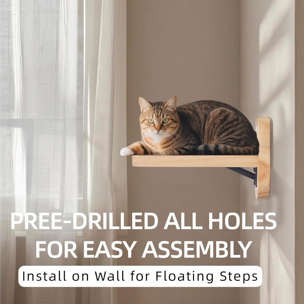 Natural Solid Wood Cat Wall Floating Steps, Set of 3