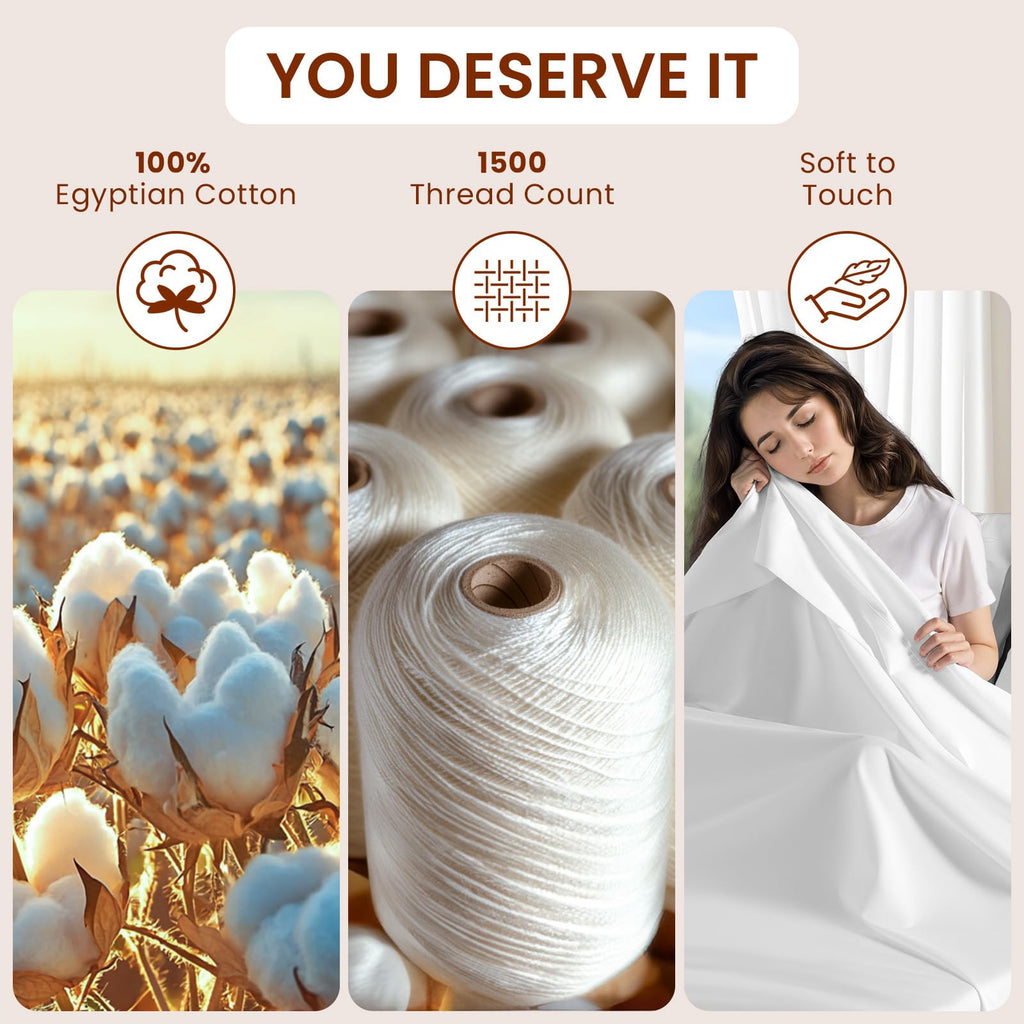 1500 Thread Count Sheets 100% Egyptian Cotton Sheets Set 16 Inches Deep Pocket Queen Size Bedding 4 Pcs Sets (Queen