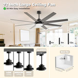 72 Inch Ceiling Fans with Lights and Remote, Outdoor Indoor Black LED Big Ceiling Fan Reversible 24db Quiet DC Motor, 6 Speed 3CCT Dimiable, Modern Ceiling Fans for Patios Living Room Farmhouse Garage A101-B0DFVYJ85G