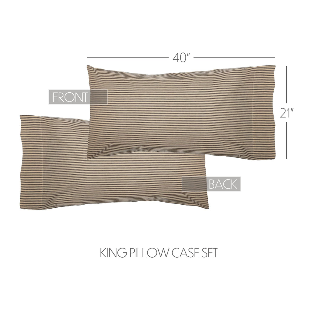 Ticking Stripe King Pillow Cases, Charcoal Gray, 21x40, Set of 2