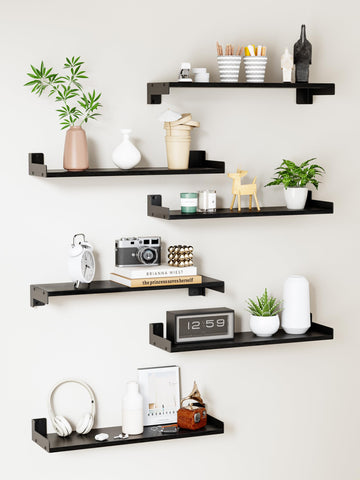 Floating Shelves for Wall, Shelves for Decor Storage, 6Pcs 16'', Black