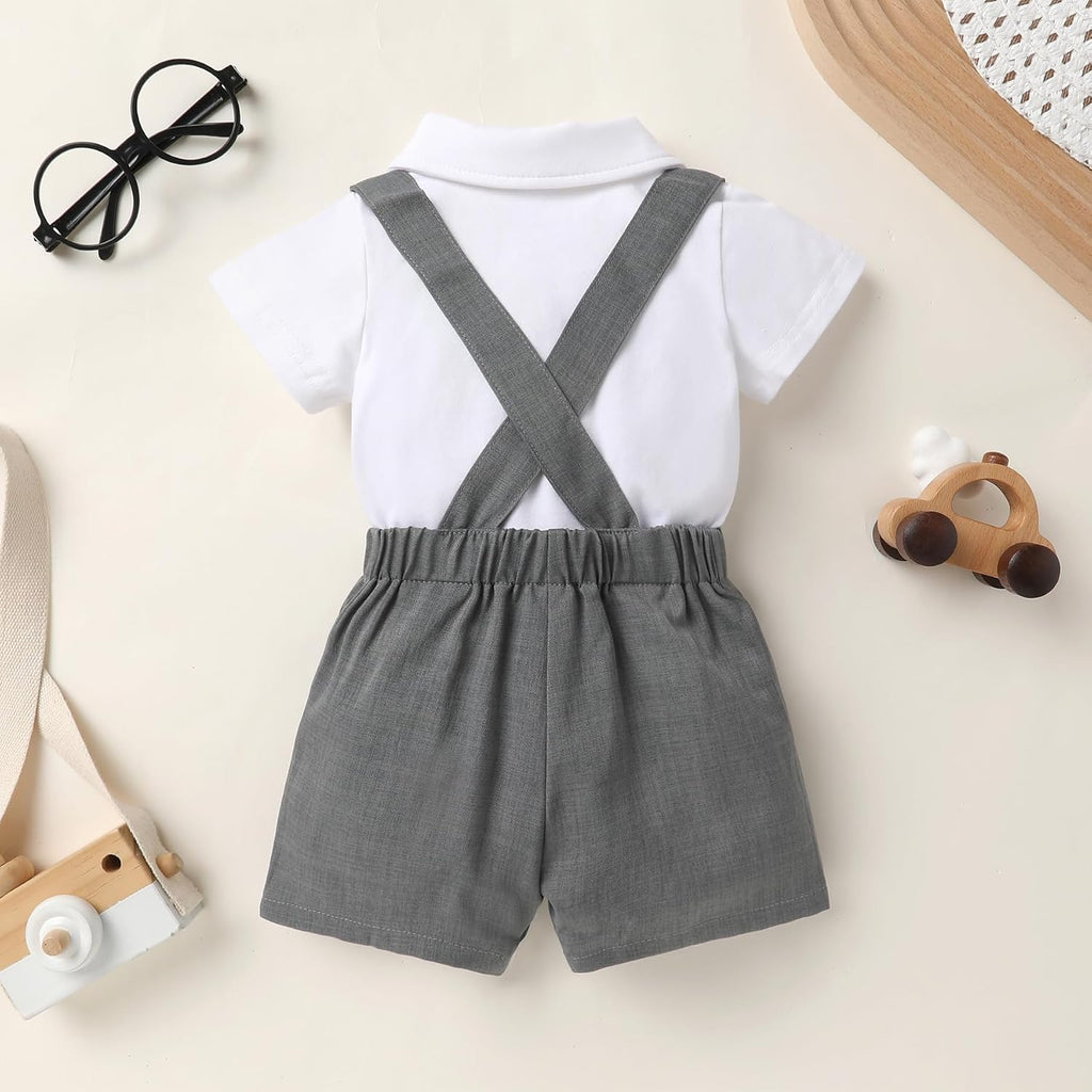 Baby Boy Clothes Suits Infant Gentleman Wedding Outfit Dress Shirt Bowtie and Suspenders Shorts Set