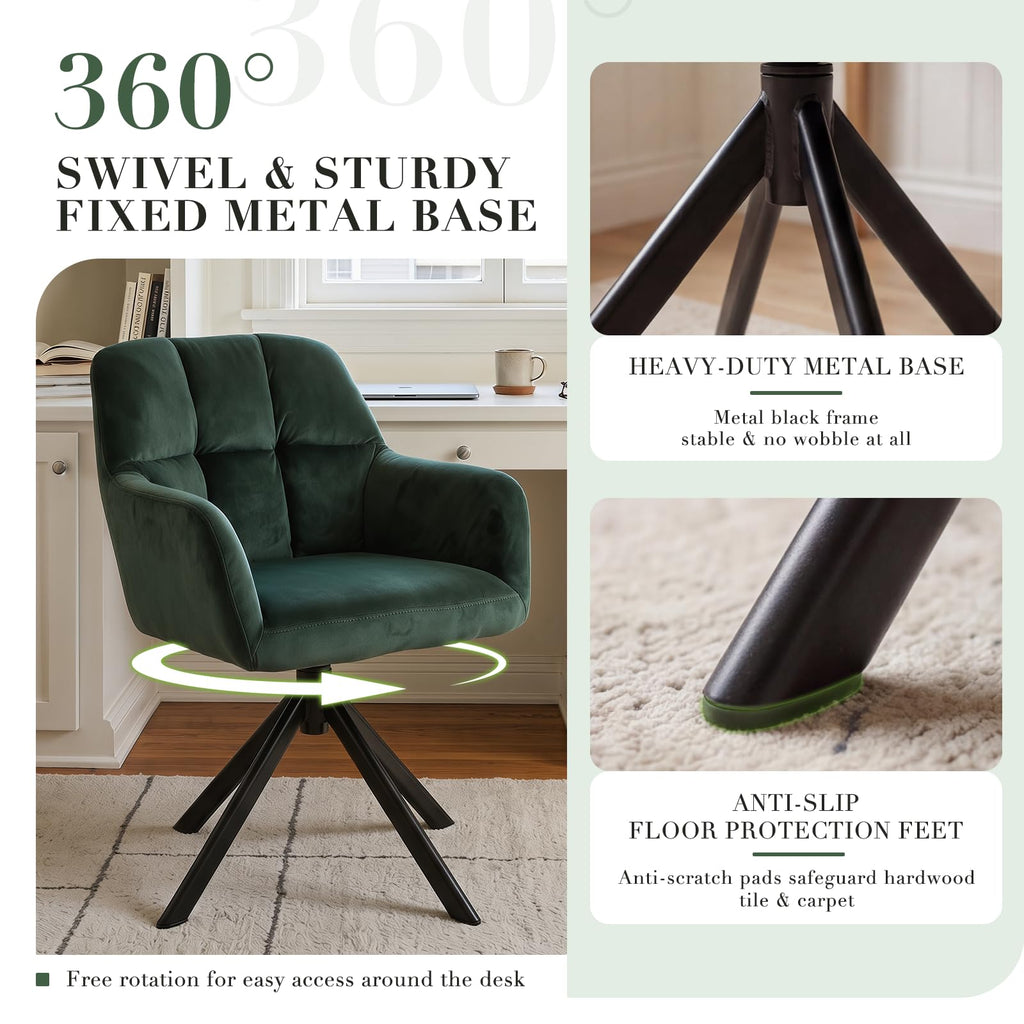 Comfy Velvet Desk Chair Modern Computer Task Chair no Wheels Swivel Accent Chair with Mid Back Arm Chair