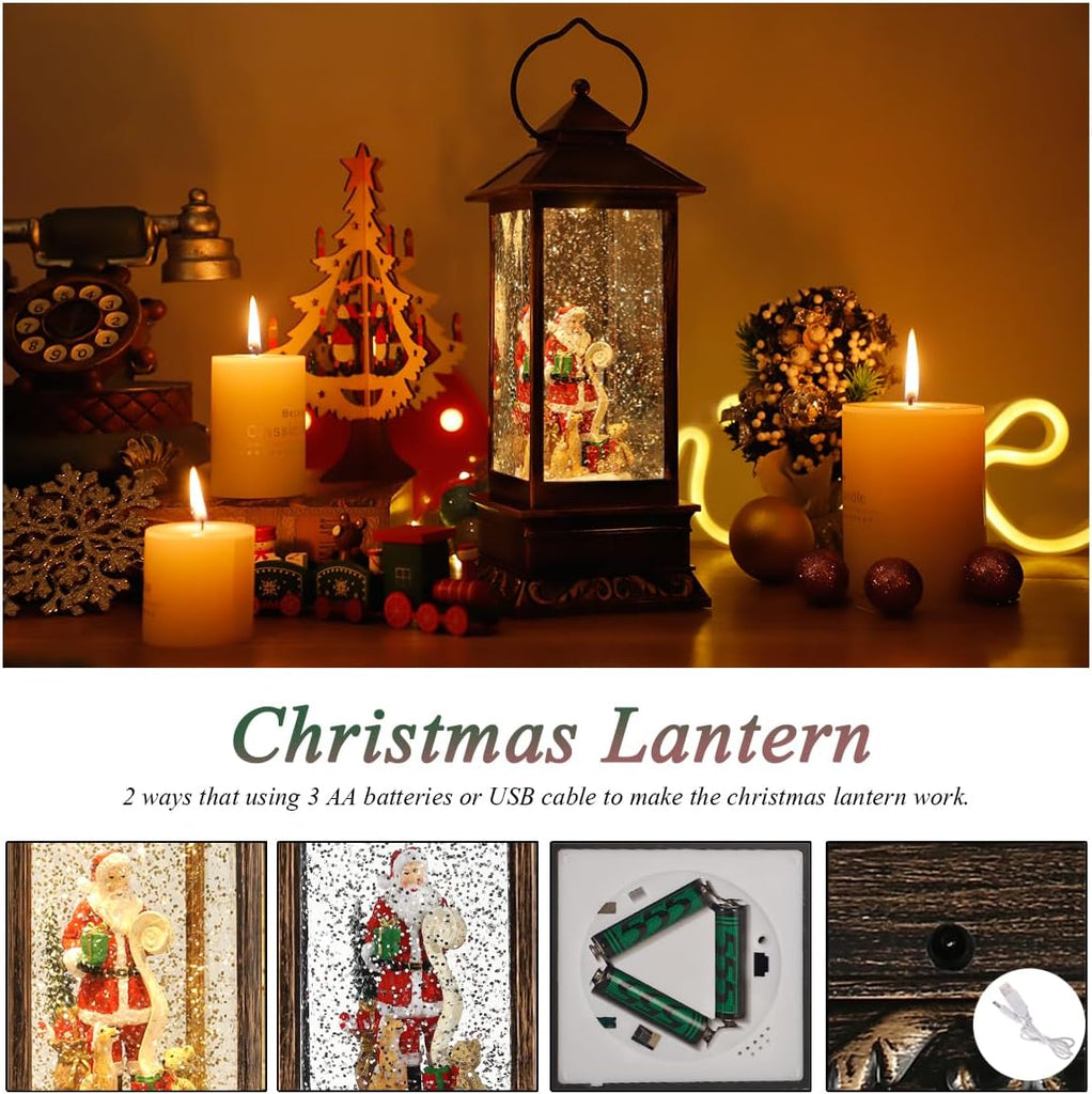 Rotating Santa Musical Snow Globe Lantern, Xmas Decor, 8 Xmas Songs &Timer