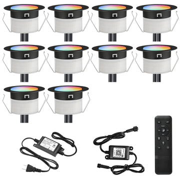 LED Deck Lights Kit, 10pcs Φ1.22 WiFi Smart Phone Control Low Voltage Recessed RGBW Deck Lighting Waterproof Outdoor