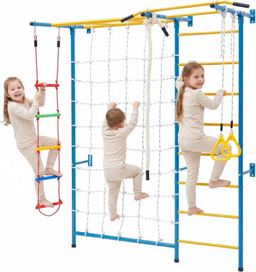 Indoor Jungle Gym for Toddlers, in-1 Climbing Playset with Carbon Steel Swedish Ladder, Wall Ladder, Pull-Up Bar