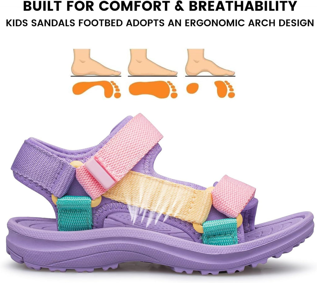Boys Girls Sandals Adjustable Double Strap Open-Toe Athletic Lightweight Unisex Child Sport Sandals Summer