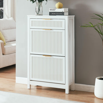 2-Flip Drawer Shoe Cabinet Narrow Entryway Rack, White