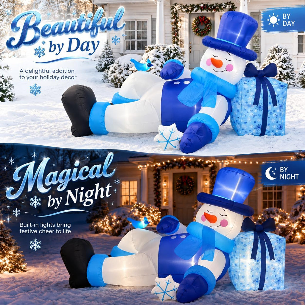 9.8FT Long Christmas Inflatable Reclining Snowman Outdoor Decorations