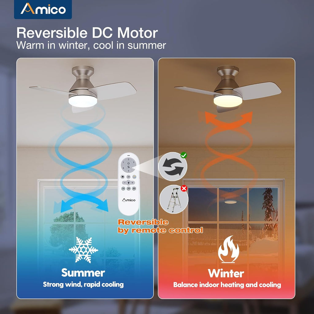 Ceiling Fans with Lights, 30 Inch Low Profile Ceiling Fan with Light and Remote Control, Flush Mount, Reversible, 3CCT, Dimmable, Noiseless, Silver Ceiling Fan for Bedroom, Indoor/Outdoor Use A102-B0D87CP87Y