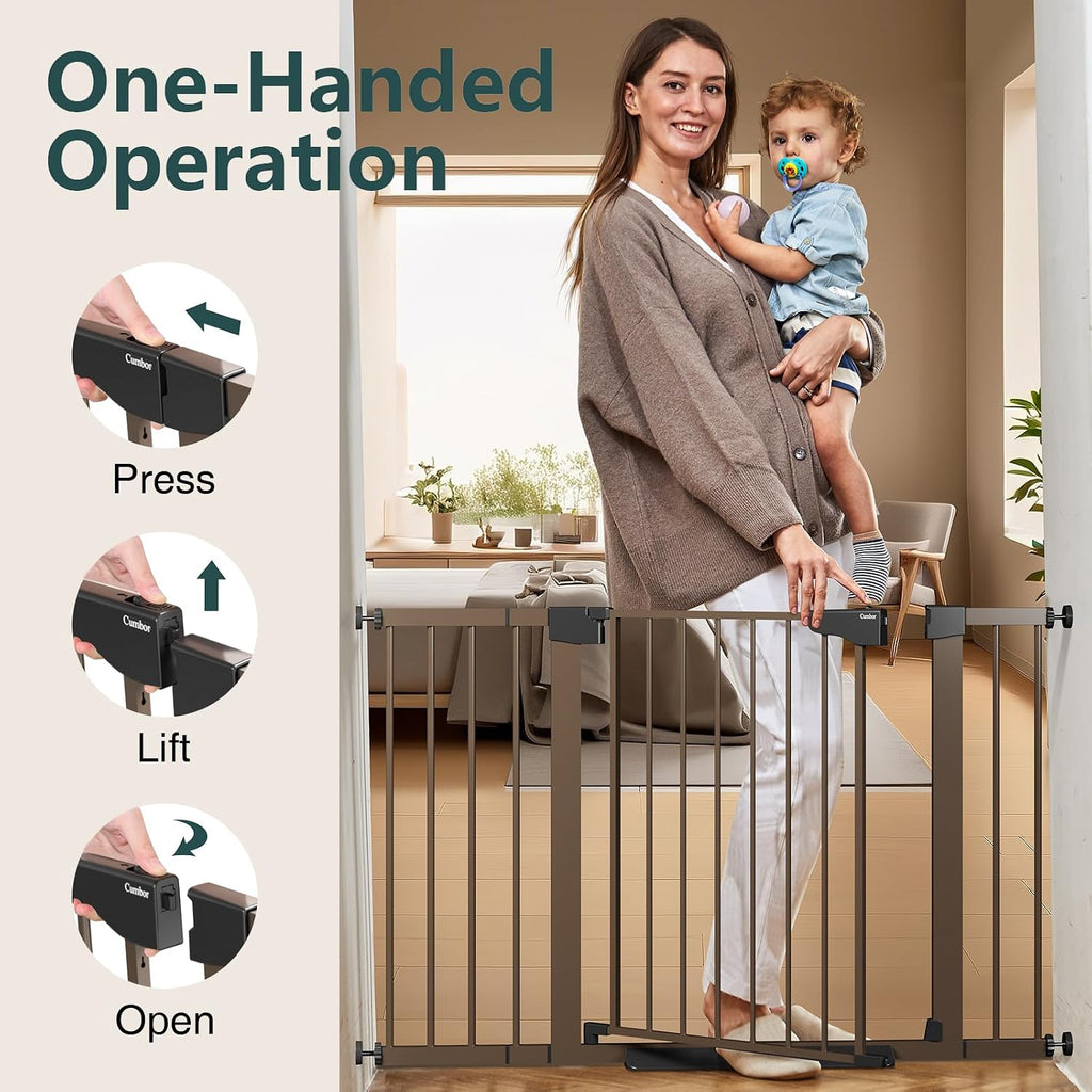 30-48 in Baby Gate for Stairs, Auto Close Dog Gate Indoor, Brown