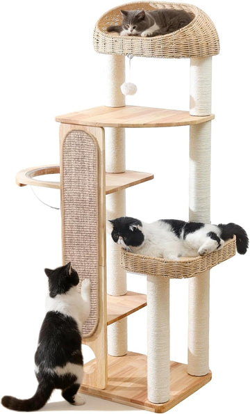 59-inch Cat Tree, Cat Tower with Scratching Post, Extra Long Sisal Blanket, Handwoven Basket & Space Capsule Nest
