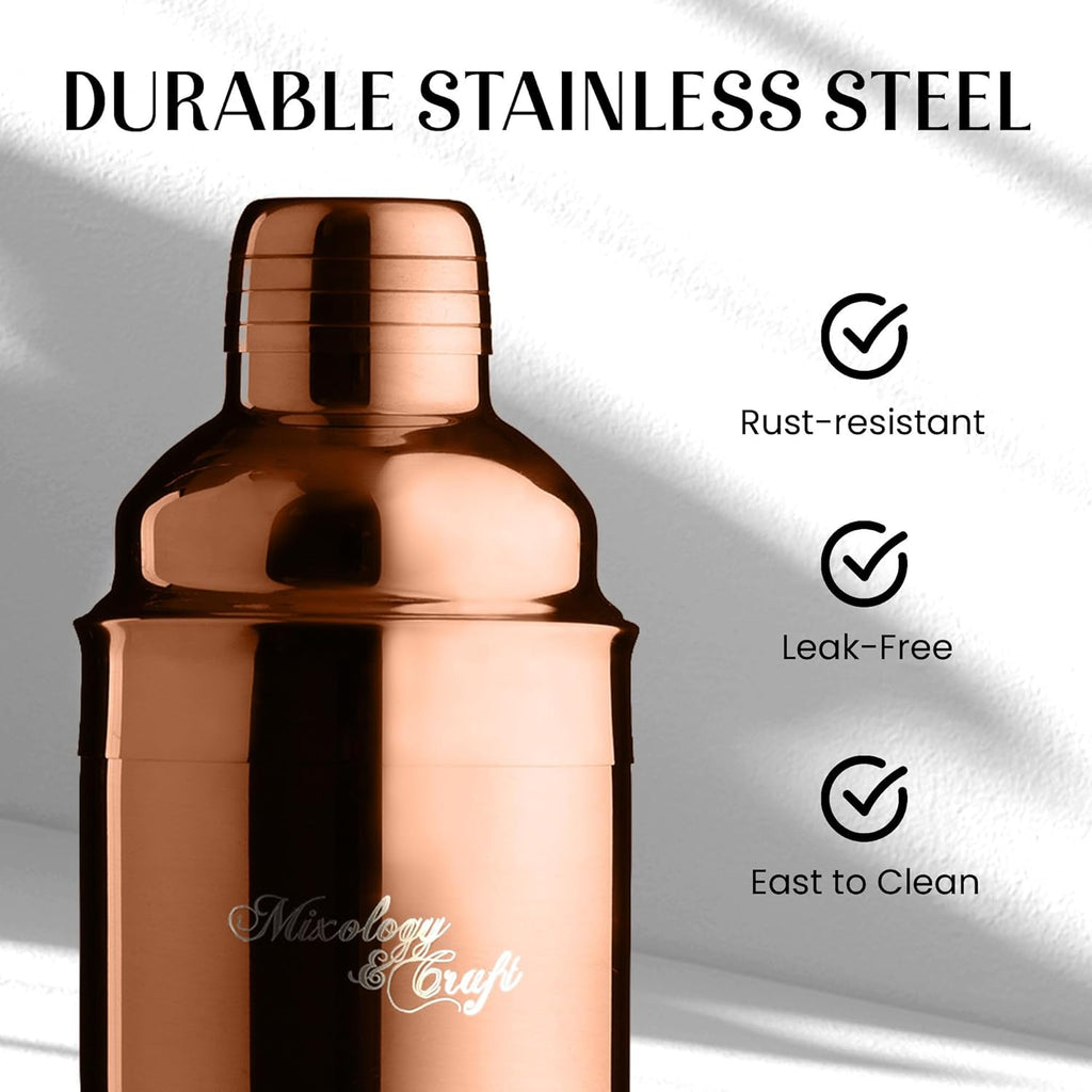 Rustic Cocktail Shaker Set - Includes Wood Stand, Complete Barware Kit with 24 Oz Shaker, Dual Jiggers, Pourers