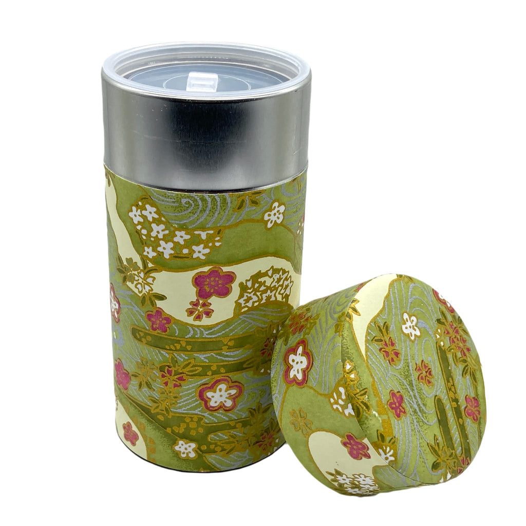 Japanese Tea Canister Tin Shikisai(Four Seasons Color) Green/Double Lid/Japanese Washi Paper Pasted /200g Tea