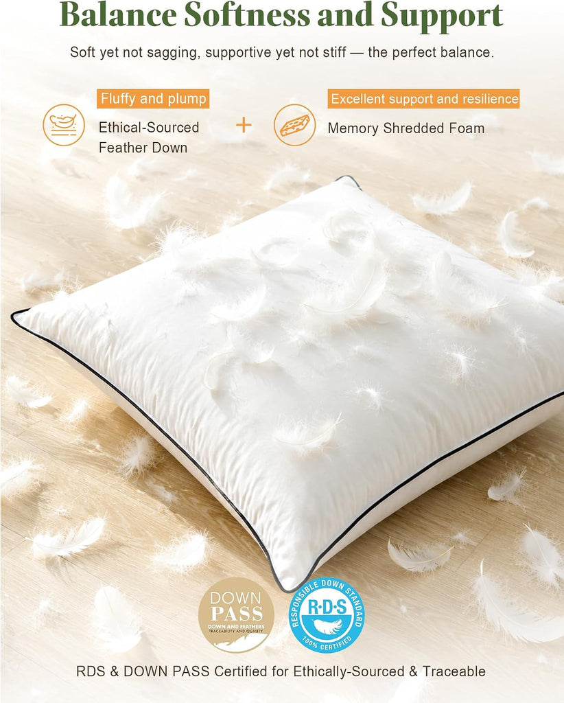 Organic Feathers Down Pillow Insert 22x22 - Set of 2