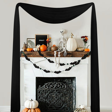 Extra Long Black Scarf - Voile Textured Sheer Drapery Dirt-Proof Window Treatment for Farmhouse/Garden/Old People