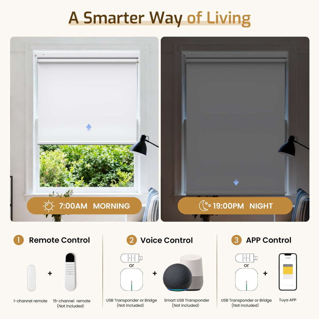 No Drill Motorized Blinds Smart Blackout Shades|White