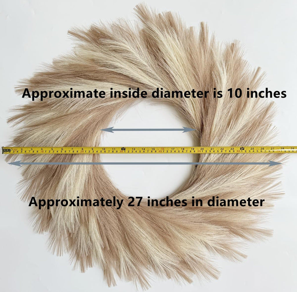 27'' Artificial Pampas Grass Wreath, UV Resistant Faux Pampas Wreath for Front Door, Porch, and Wall, Fluffy Boho