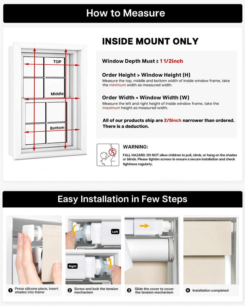 Motorized No Drill Blackout Roller Shades, Beige