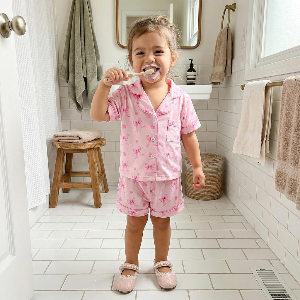 Toddler Baby Girl Pajamas Set Summer Floral Short Sleeve Button Down Shirt Top and Shorts 2pcs Pjs Sets Sleepwear