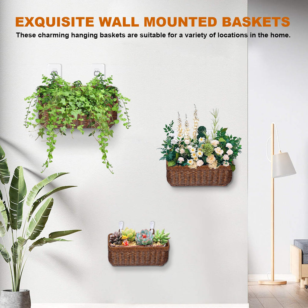 Hanging Baskets, Handmade Wicker Style Wall Basket w/Hooks