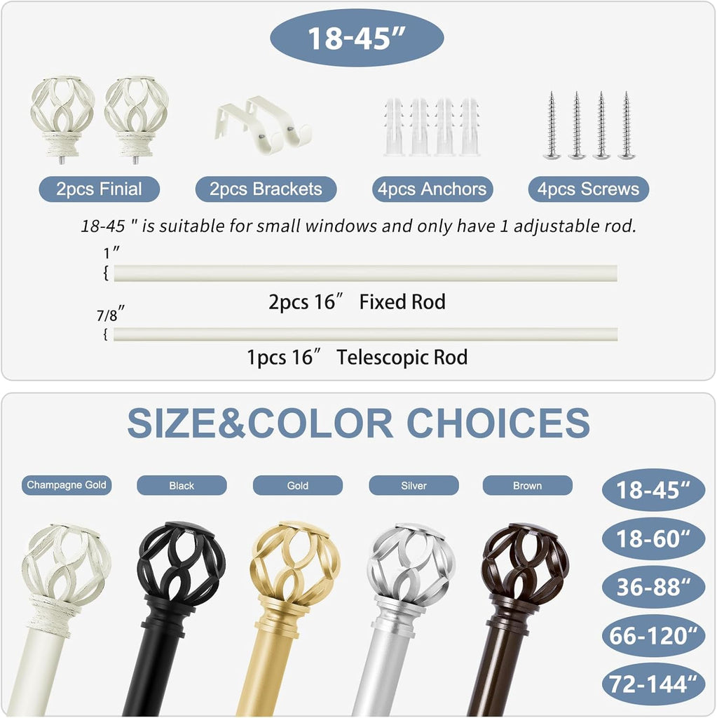 White Decorative Farmhouse Curtain Rod: Heavy Duty Single Window Curtain Rod for Bedroom Living Room