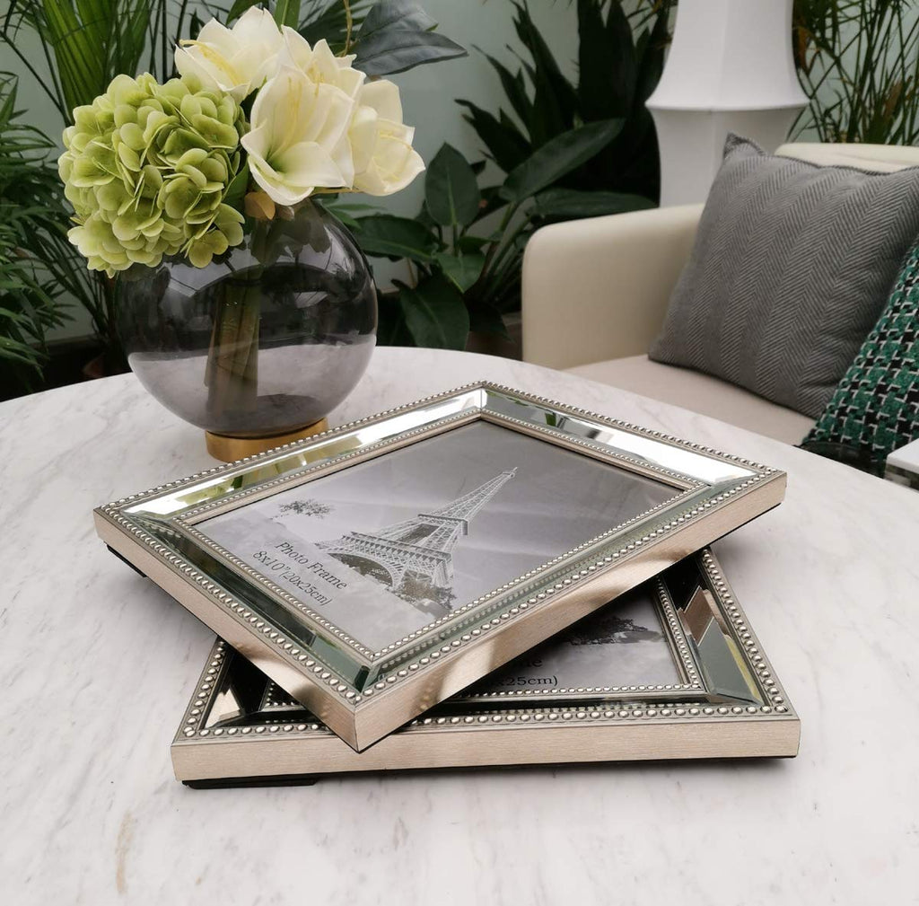 8x10 2 Pack Mirror Photo Frames Sets for Wall Pictures Decor or Table Stand