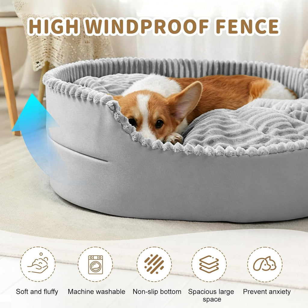Orthopedic Dog Bed, Round Memory Foam, Washable, Large Dogs, Grey