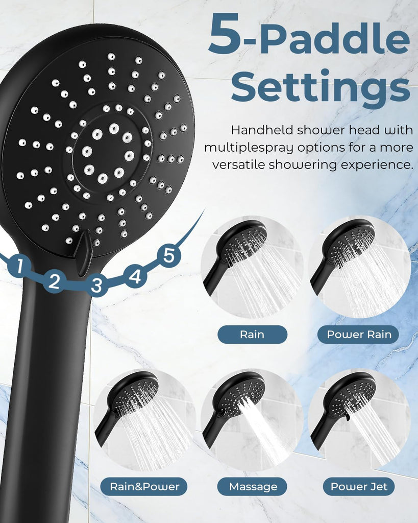 Shower Head with Handheld,High Pressure Black Slide Bar Shower Head