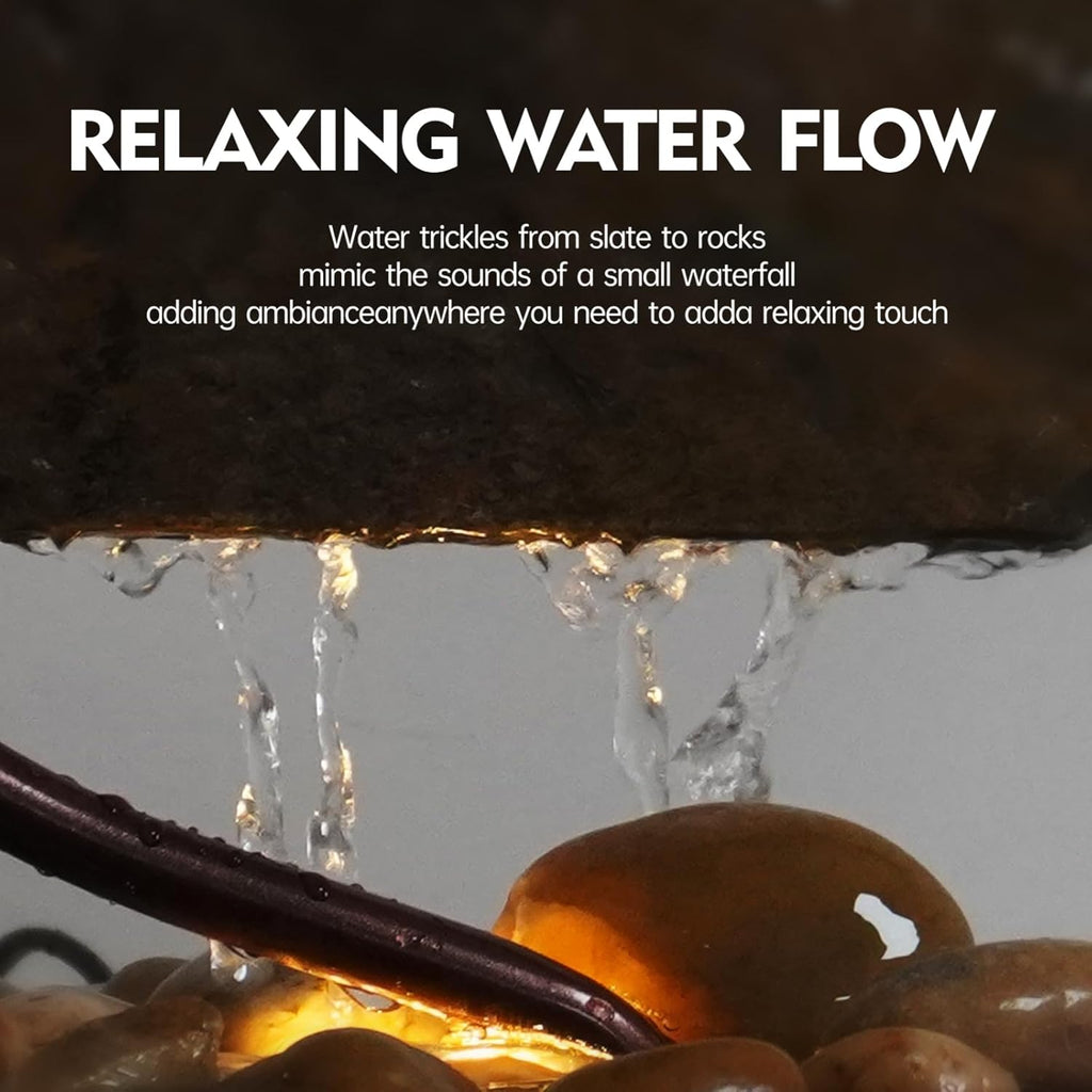 Indoor Tabletop Waterfall Moon Fountain, Home Décor Soothing Rain Sound Meditation Relaxing Fountains, Nature Slate