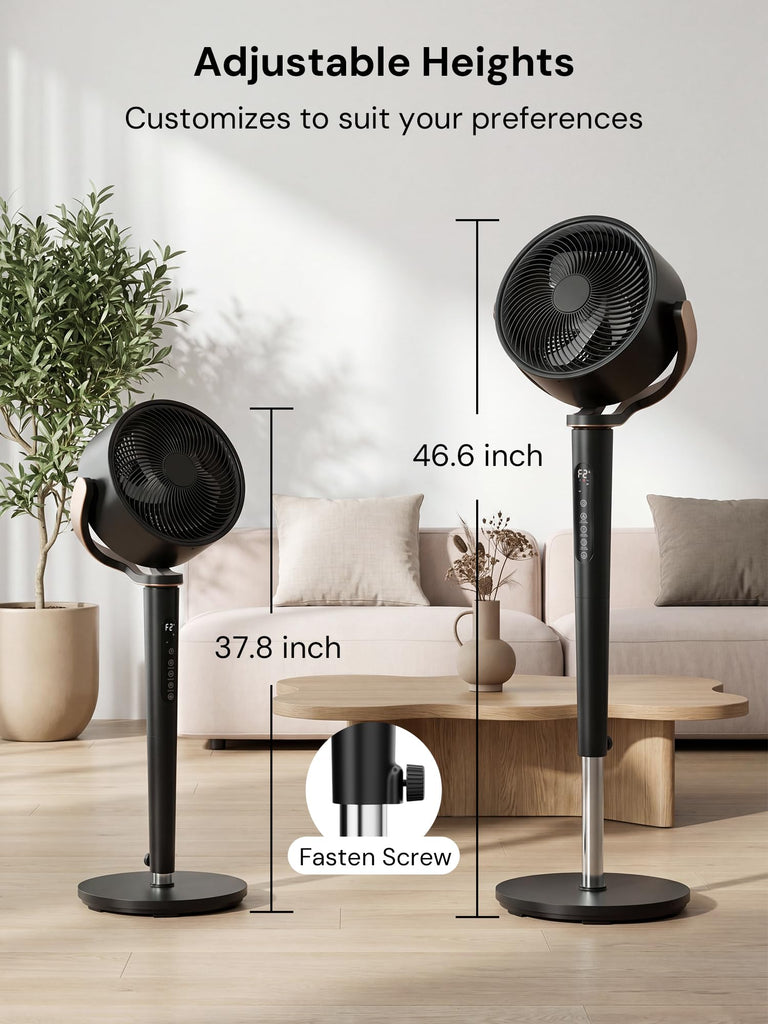 Whole Room Air Circulator Pedestal Fan, 120° Vertical & Horizontal Oscillation, 38-46" Adjustable Height Quiet