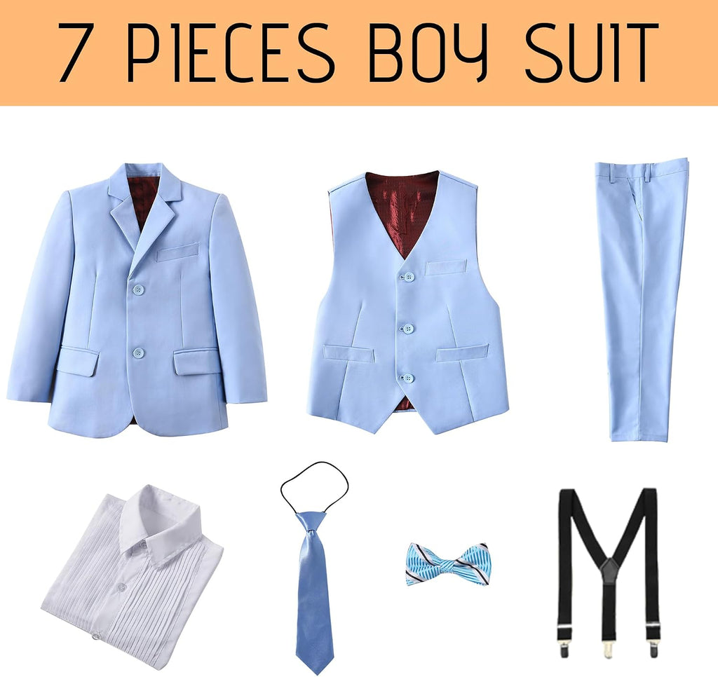 Boy's Formal Suit 7 Piece Slim Fit Tuxedo for Kids Teen Boys